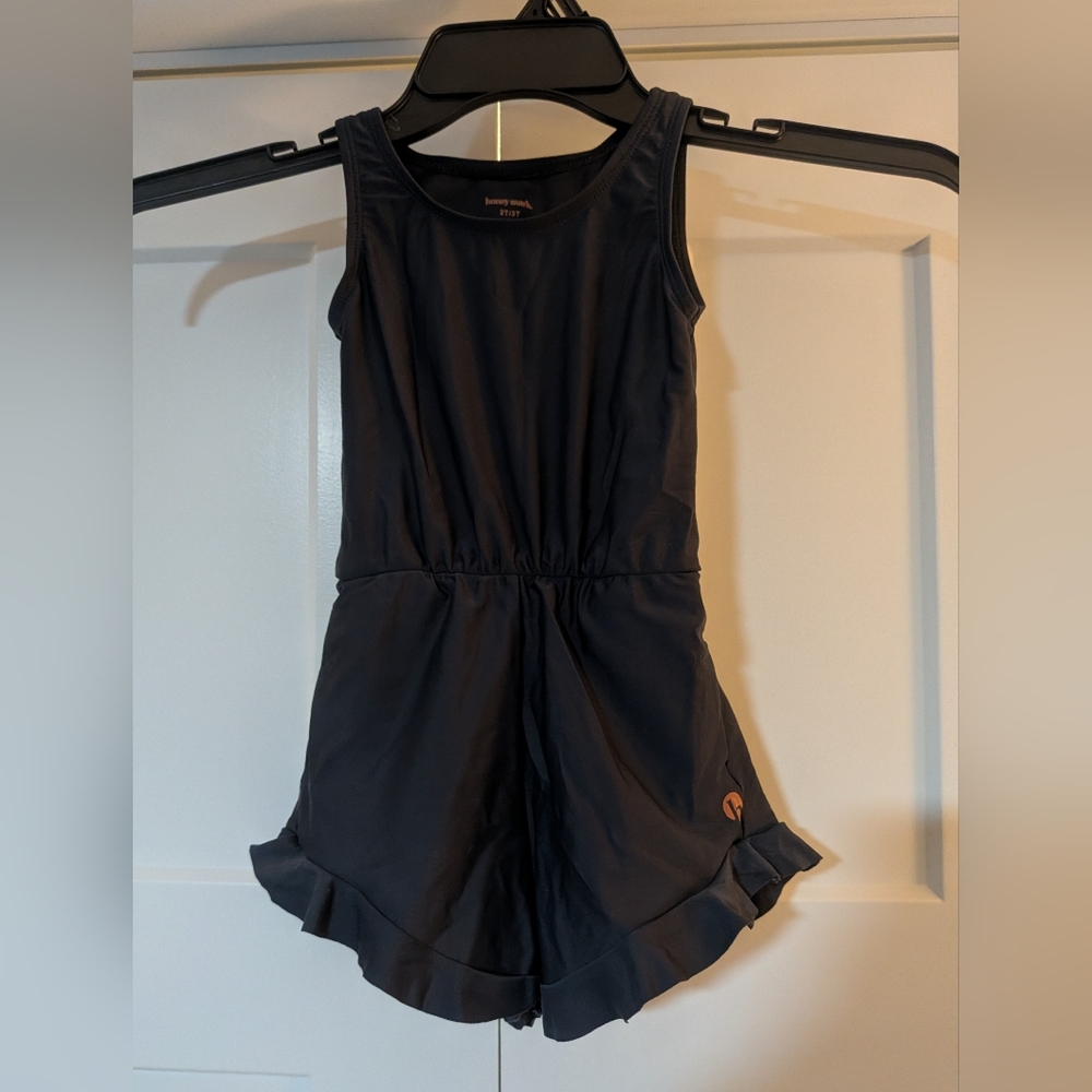Honey Mark Girls Swim Romper Grey/Blue - Ginger Style Ruffles 2T- 3T